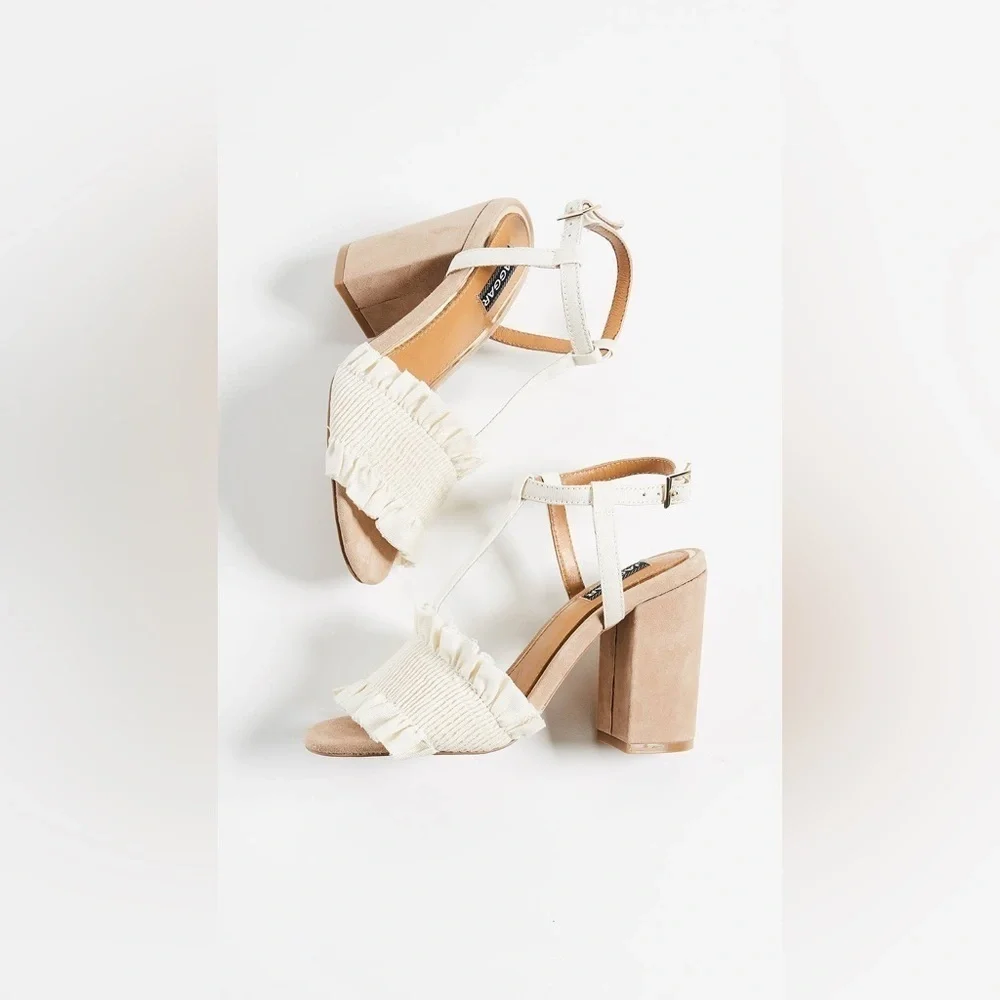 Jaggar The Label Step Up Block Heel Oatmeal Summer Sandals Pump Vacation Causal